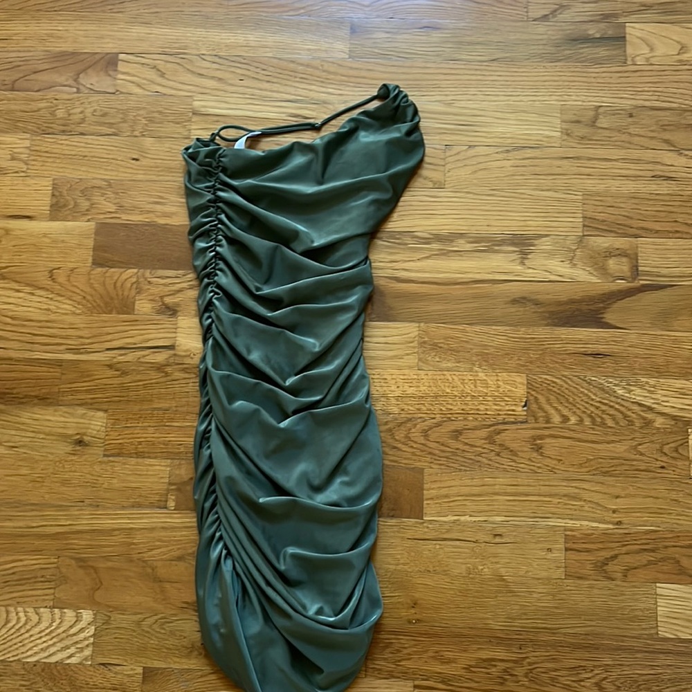 Khaki Green Lucy in the sky fitted one shoulder dress